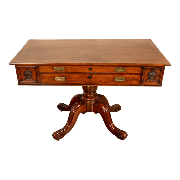Antique 19th Century Architect's Mahogany Pedestal Desk Drafting Table 1870