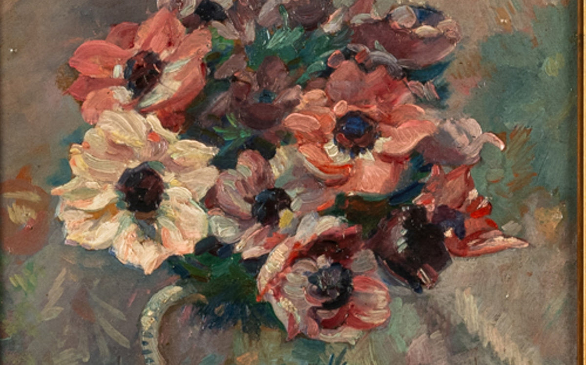 Antique French Impressionist Oil on Canvas Painting Floral Still Life By Jules-François Bernard 1920