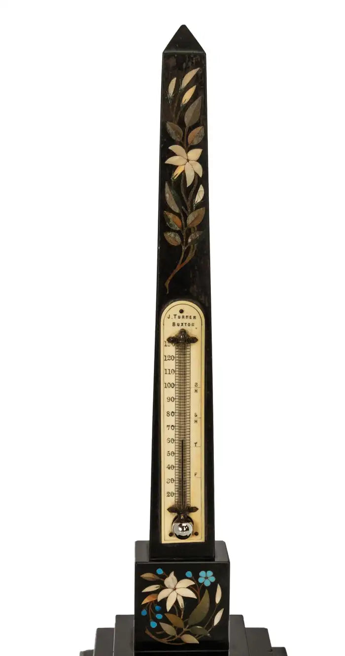 Antique Pietra Dura Marble Ashford Desk Obelisk Thermometer Buxton Derbyshire Circa 1860