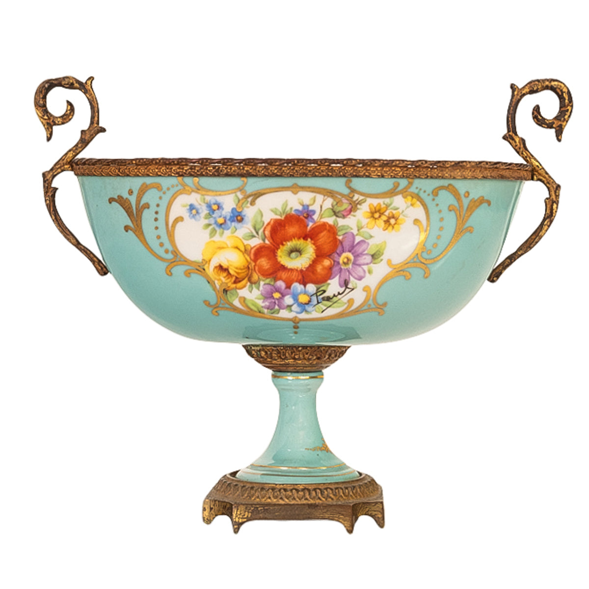 Antique French Pale Blue Sevres Paris Porcelain Ormolu Vase Coupe Garniture 1915