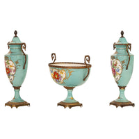 Antique French Pale Blue Sevres Paris Porcelain Ormolu Vase Coupe Garniture 1915
