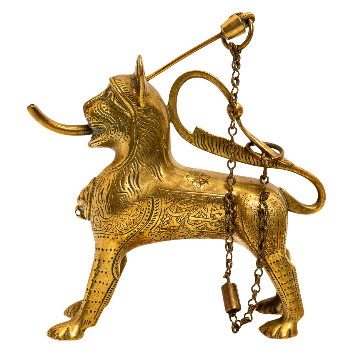 幸運？　真鍮　ブラス　オブジェ　ライオン　アンティーク　gold 希少 Antique Gilt Bronze Islamic Calligraphy Lion Table Lighter Lamp