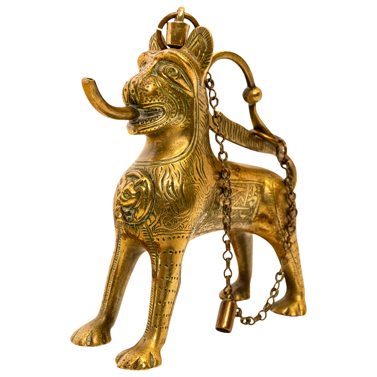 Antique Gilt Bronze Islamic Calligraphy Lion Table Lighter Lamp