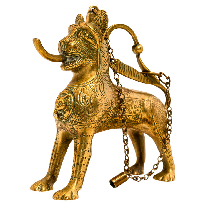 Antique Gilt Bronze Islamic Calligraphy Lion Table Lighter Lamp Aquamanile 1860