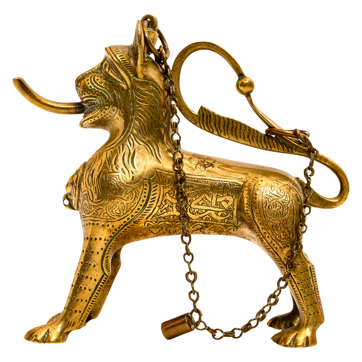幸運？　真鍮　ブラス　オブジェ　ライオン　アンティーク　gold 希少 Antique Gilt Bronze Islamic Calligraphy Lion Table Lighter Lamp