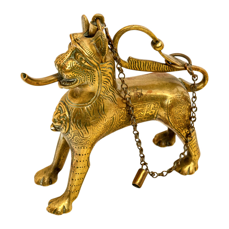 Antique Gilt Bronze Islamic Calligraphy Lion Table Lighter Lamp Aquamanile 1860