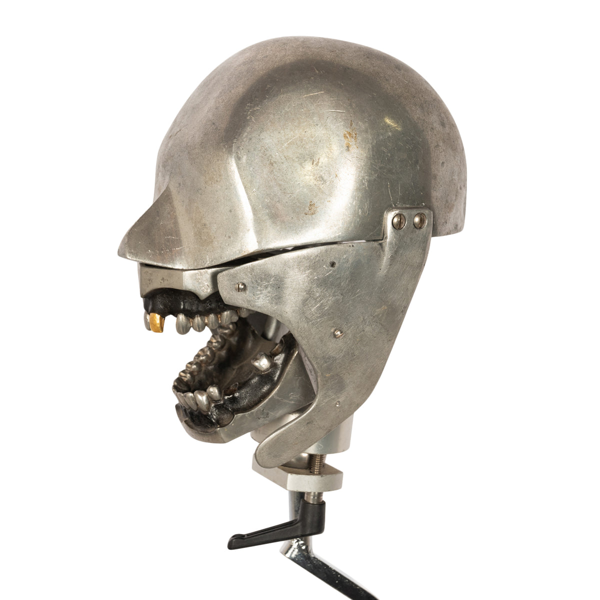 Antique Aluminum Teaching Dental Phantom Head Skull on Stand Gold Tooth 1920's