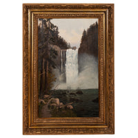 Antique American Oil on Canvas Landscape Painting Snoqualmie Falls Washington Signed "Whitaker" 1890