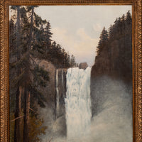 Antique American Oil on Canvas Landscape Painting Snoqualmie Falls Washington Signed "Whitaker" 1890