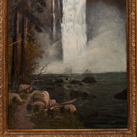 Antique American Oil on Canvas Landscape Painting Snoqualmie Falls Washington Signed "Whitaker" 1890