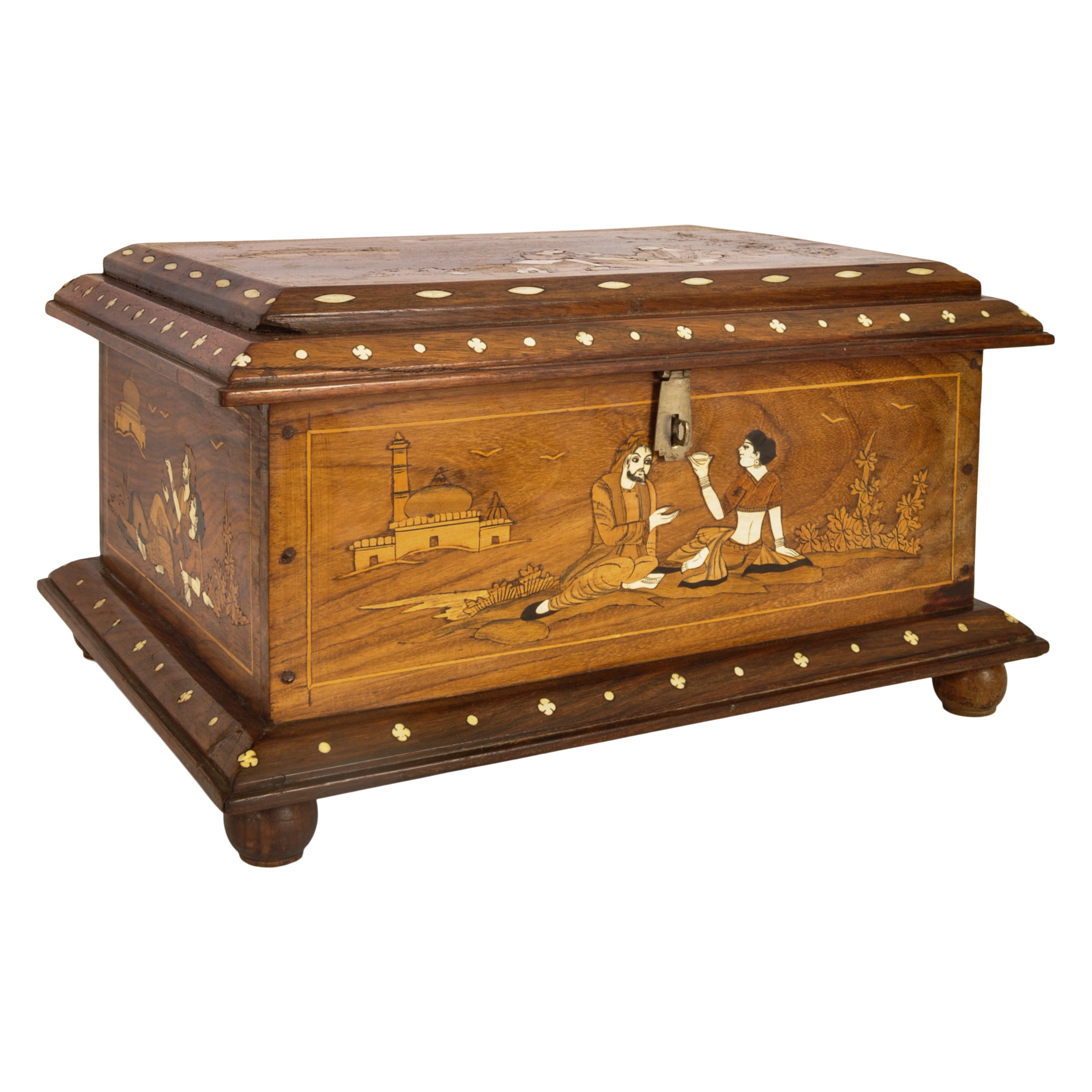 Vintage Hindu Indian Punjab Inlaid Marquetry Rosewood & Bone