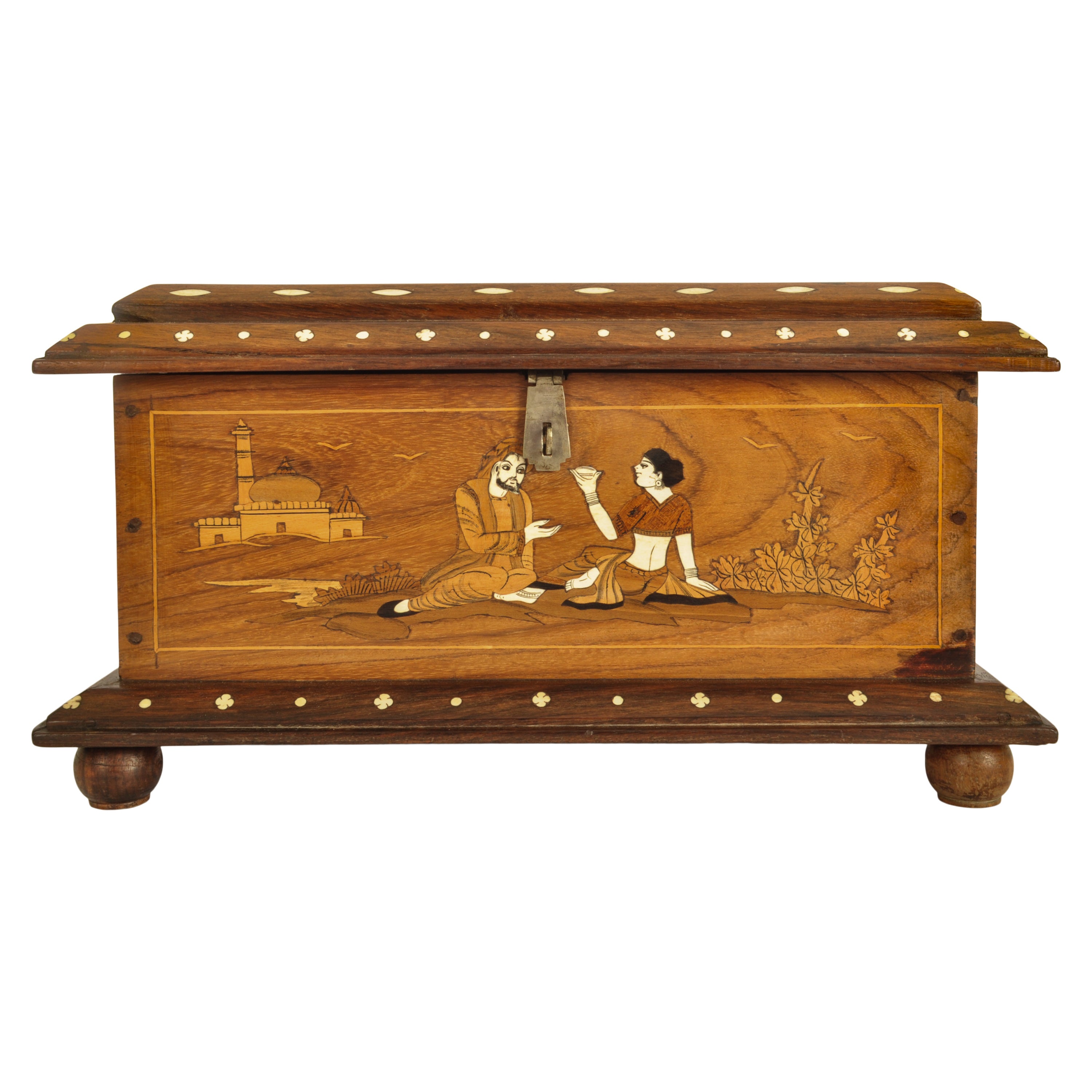 Vintage Hindu Indian Punjab Inlaid Marquetry Rosewood & Bone