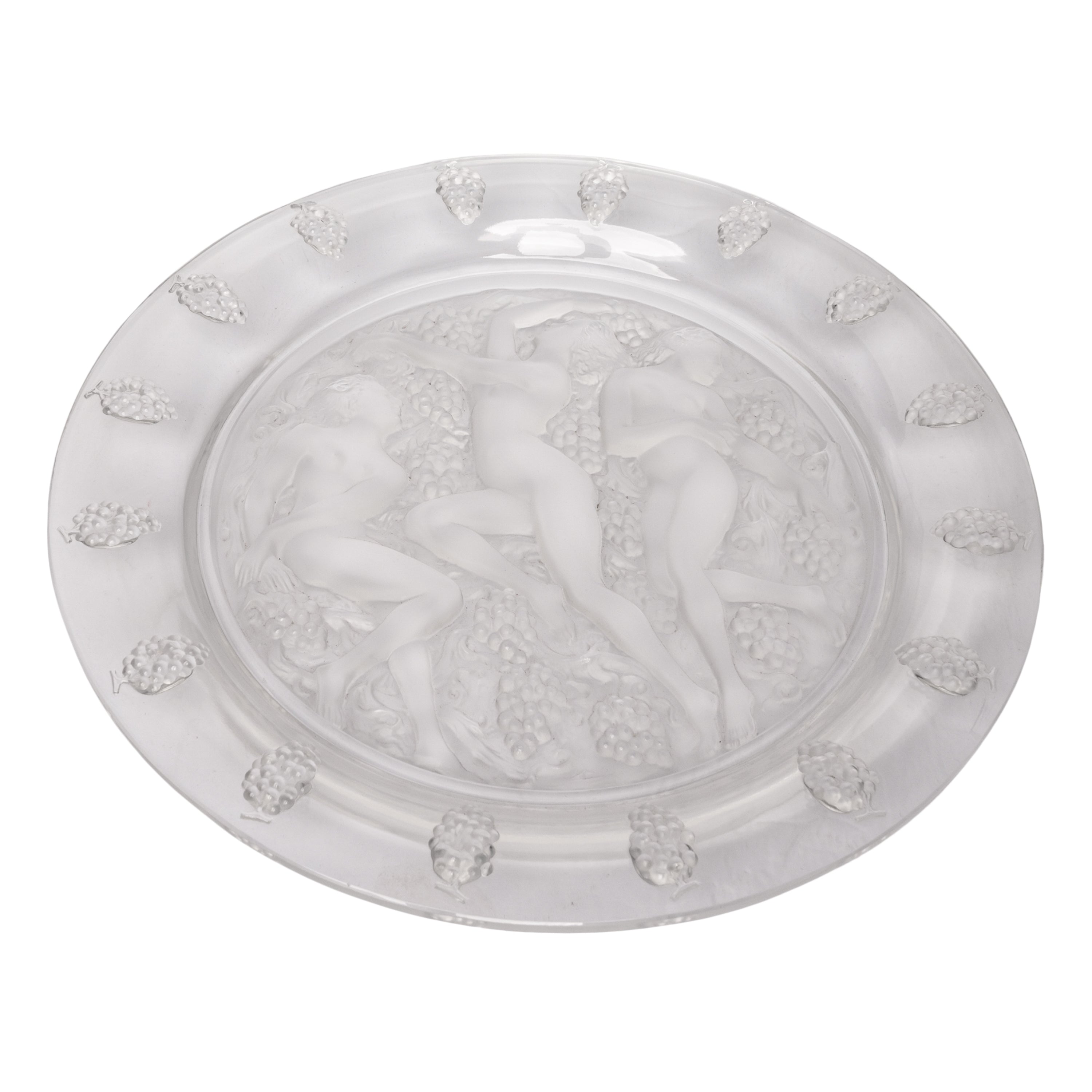 Large Art Deco Rene Lalique Glass Cote d'Or Bachantes Charger Bowl