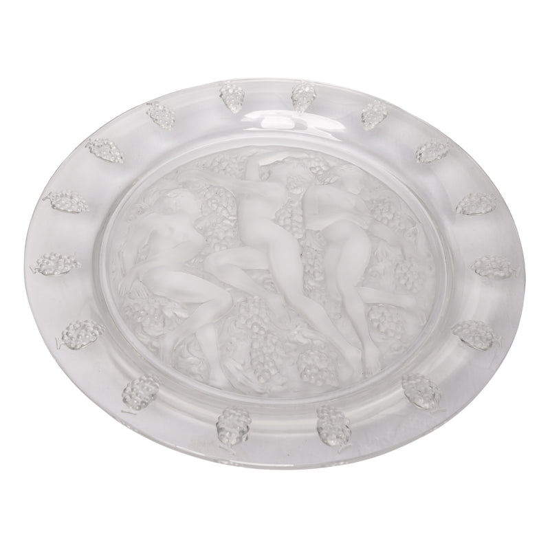 Large Art Deco Rene Lalique Glass Cote d'Or Bachantes Charger Bowl Platter 1943