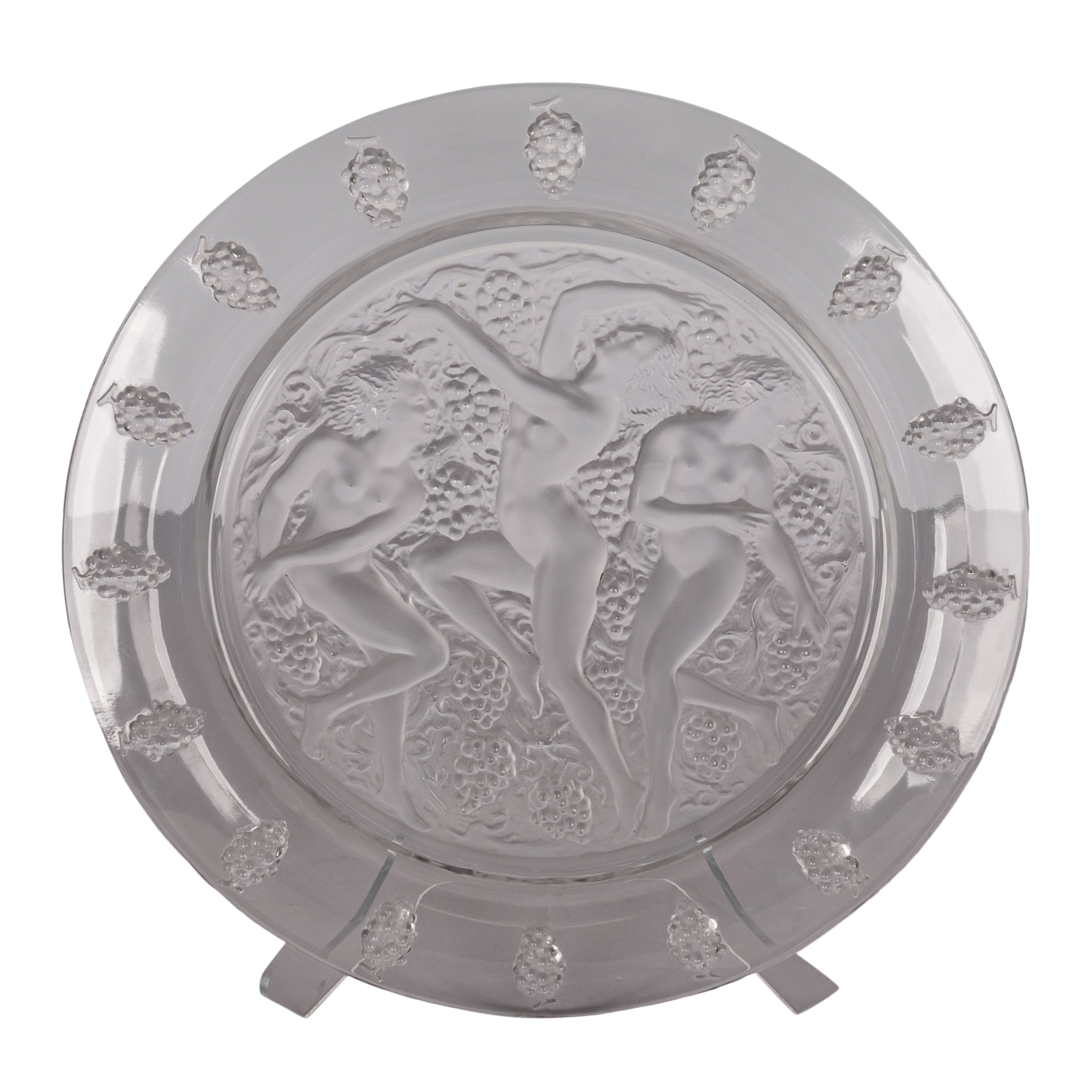 Large Art Deco Rene Lalique Glass Cote d'Or Bachantes Charger Bowl