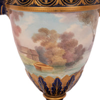 Pair French Antique Porcelain Rams Head lidded Vases Urns PotPourri Veuve Perrin