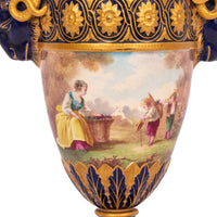 Pair French Antique Porcelain Rams Head lidded Vases Urns PotPourri Veuve Perrin
