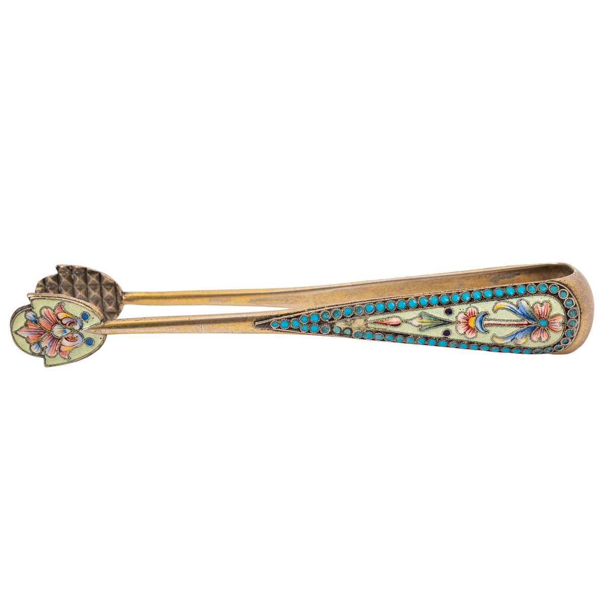 Antique Imperial Russian Silver Gilt Cloisonne Enamel Sugar tongs Moscow 1890