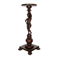 Antique Italian Carved Walnut Statue Pedestal Wine Candle Lamp Stand Table 1900