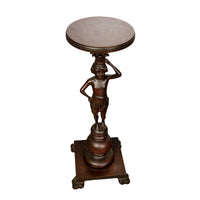 Antique Italian Carved Walnut Statue Pedestal Wine Candle Lamp Stand Table 1900