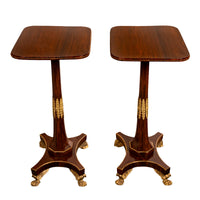 Pair Antique French Empire Napoleonic Neoclassical Rosewood Ormolu Side Tables, Circa 1805