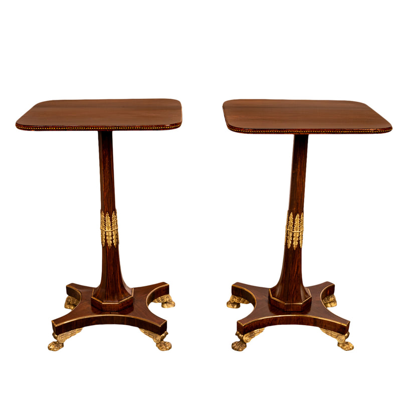 Pair Antique French Empire Napoleonic Neoclassical Rosewood Ormolu Side Tables, Circa 1805