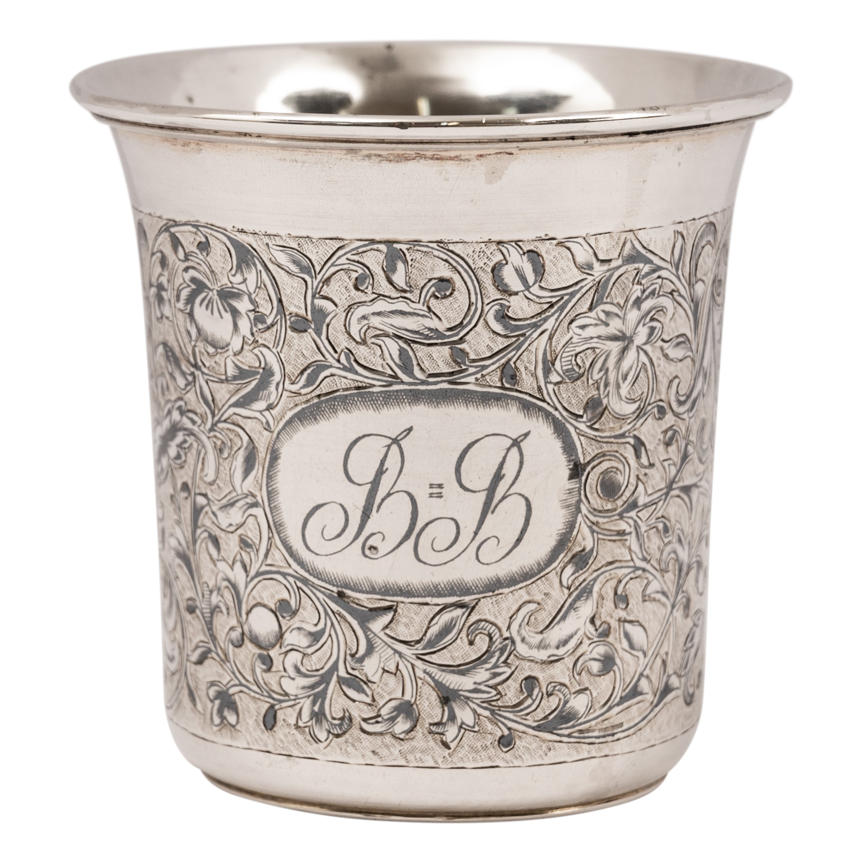 Antique Large 84 Silver Russian Engraved Niello Kiddush Cup Beaker