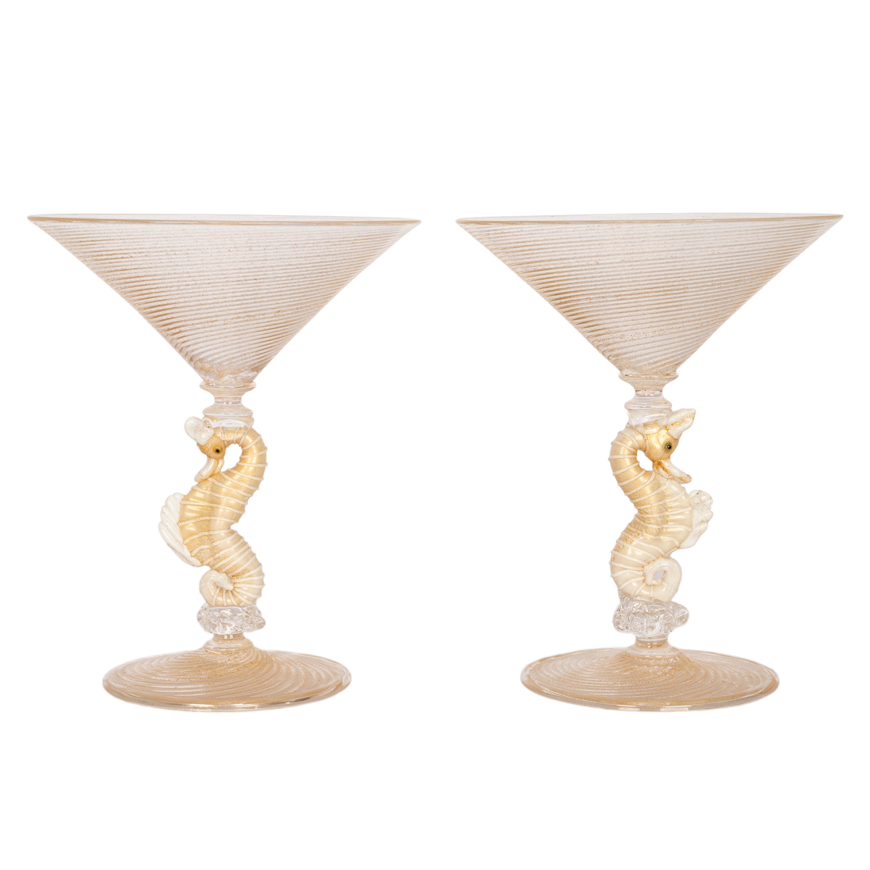 Pair Italian Venetian Murano Handblown Seahorse Cocktail