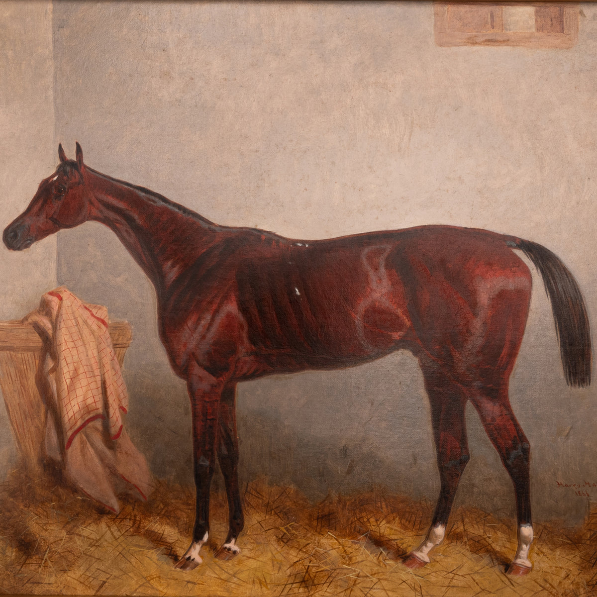 Antique Oil on Canvas Painting Race Horse "Lord Lyon" Triple Crown Winner by Harry Hall 1866