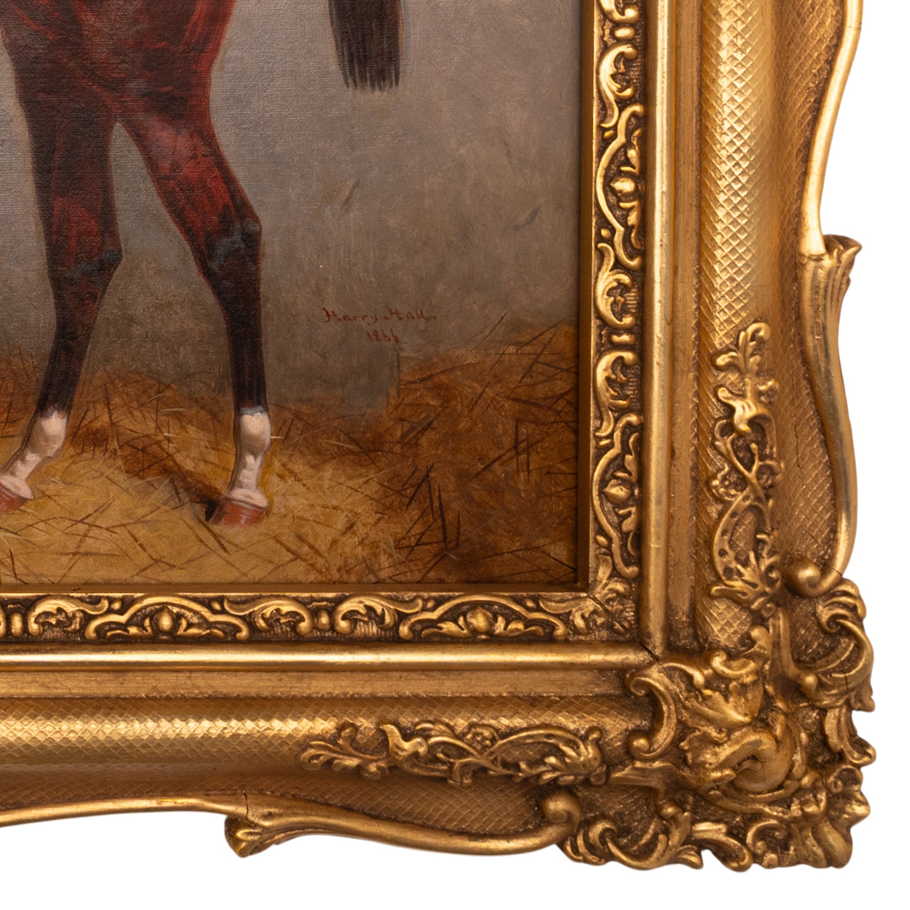 Antique Oil on Canvas Painting Race Horse 
