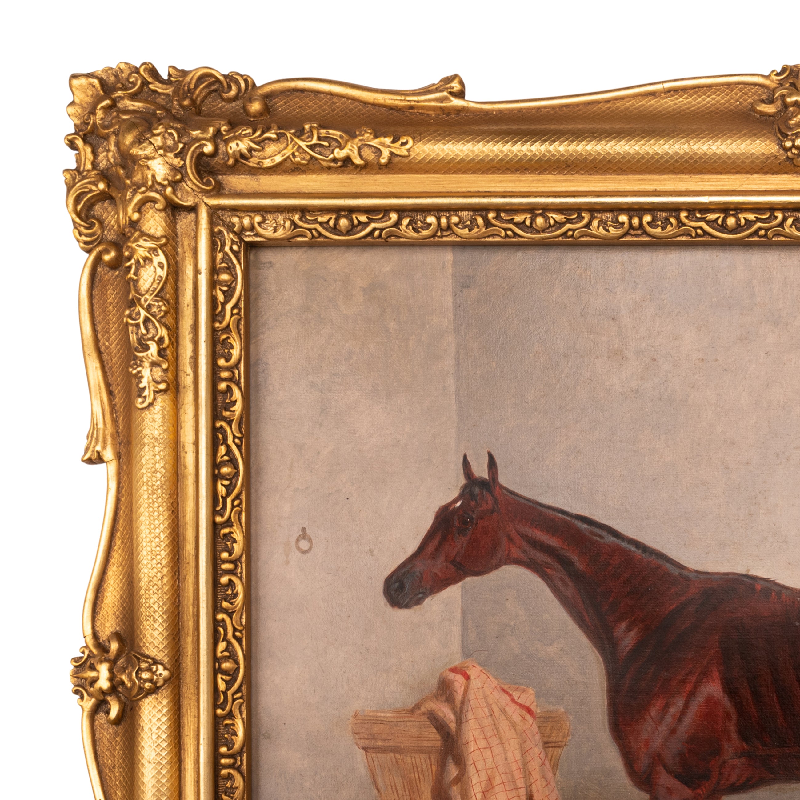Antique Oil on Canvas Painting Race Horse 