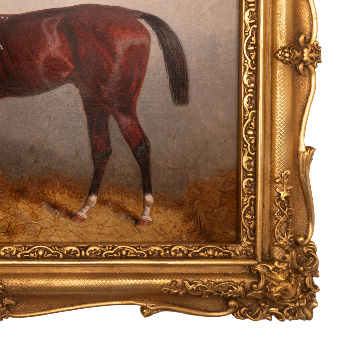 Antique Oil on Canvas Painting Race Horse "Lord Lyon" Triple Crown Winner by Harry Hall 1866