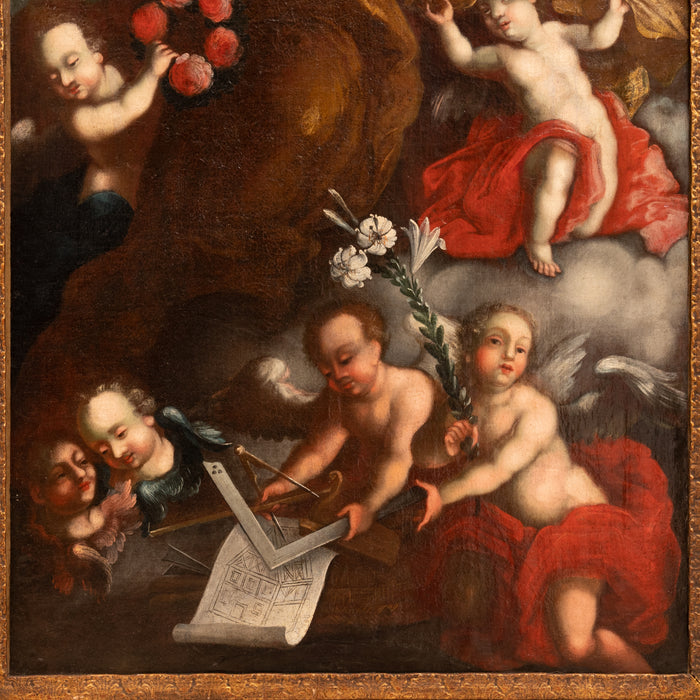 Austrian Old Master Baroque Oil on Canvas Painting Architecture Allegory Cherubs Franz Xaver Karl Palko 1750