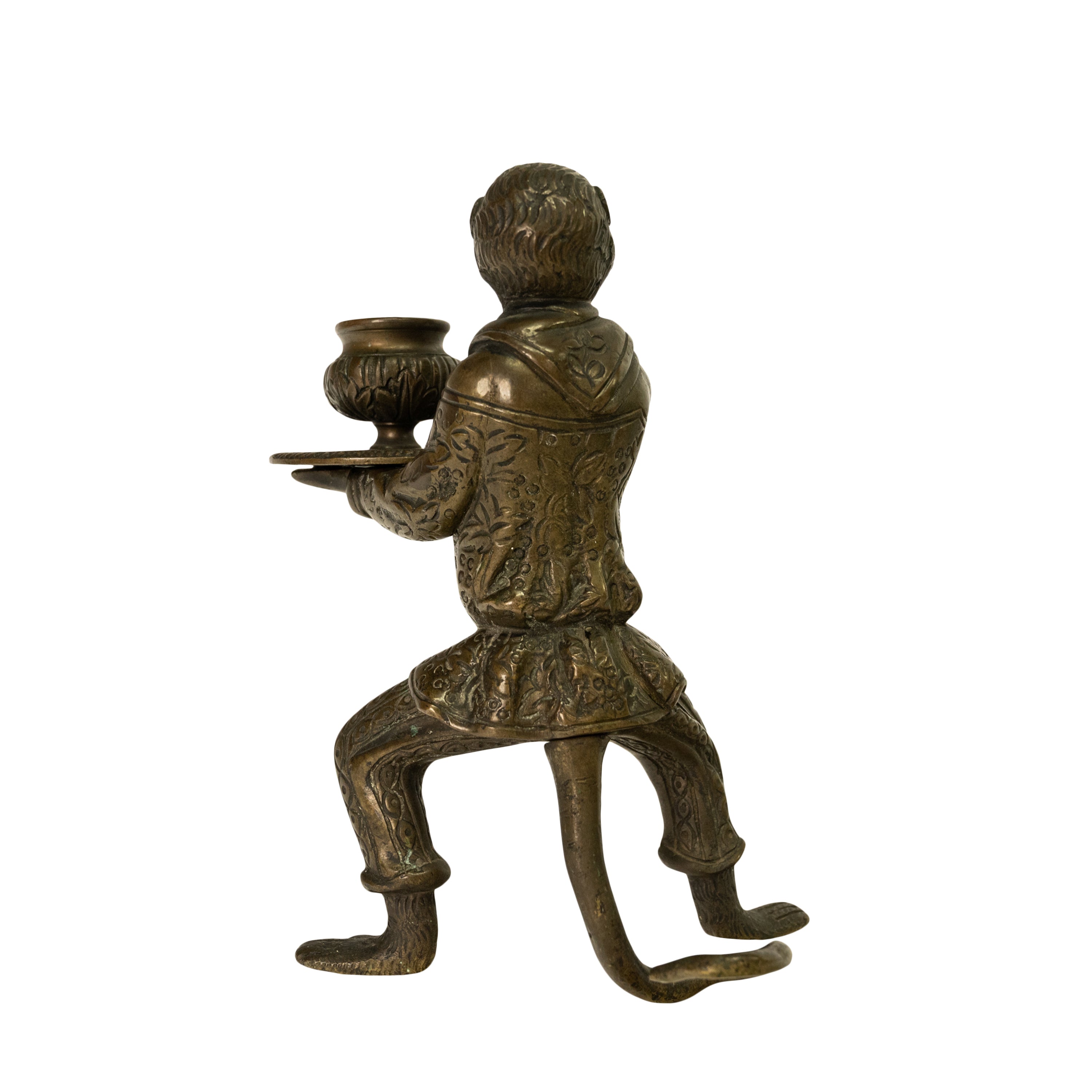 Pair Antique French Bronze Figural Monkey Statue Candleholders