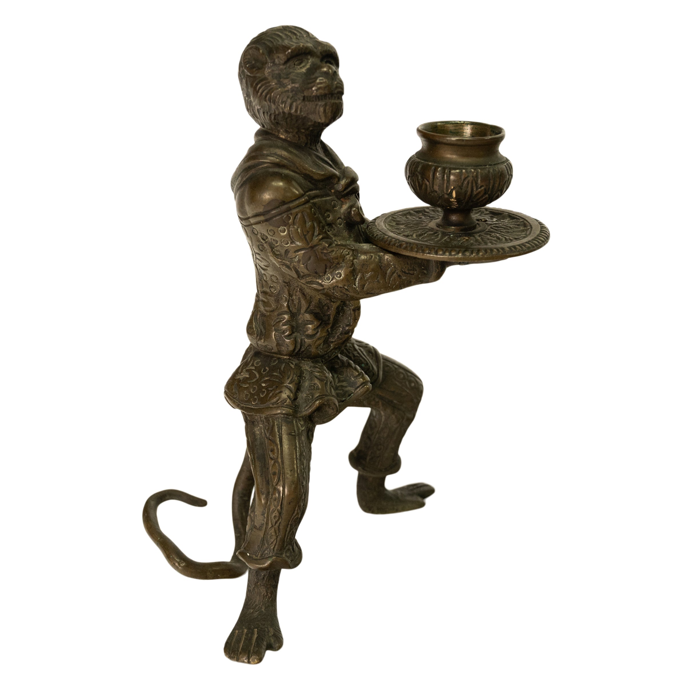 A Small Brass Candlestick with Monkey Mount by Kinco, England, 9cm