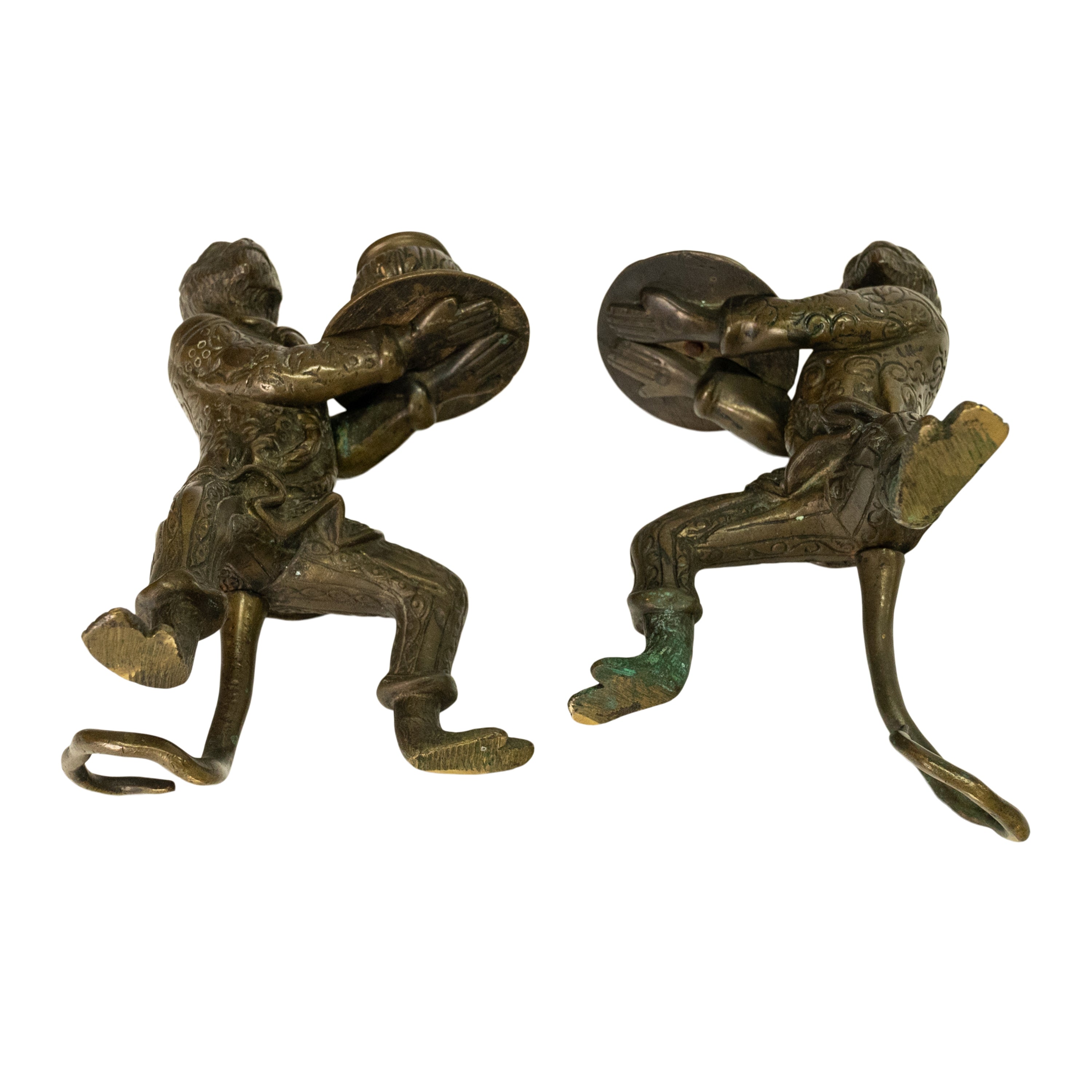 Pair Antique French Bronze Figural Monkey Statue Candleholders