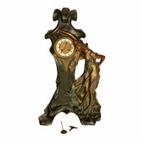 Antique French Art Nouveau Cold-Painted Bronze Figural Statue 8 Day Clock 1900