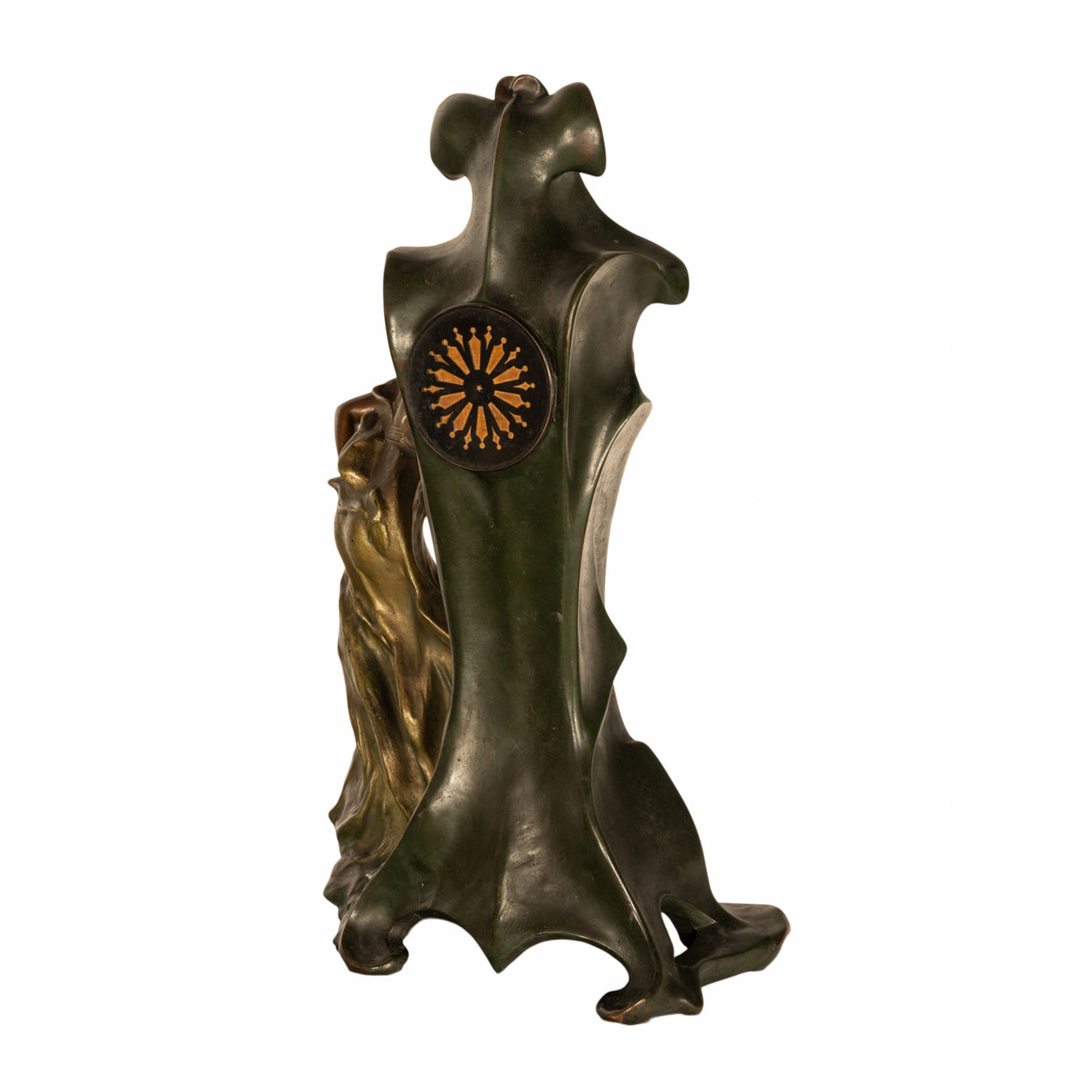 Antique French Art Nouveau Cold-Painted Bronze Figural Statue 8 Day Clock 1900