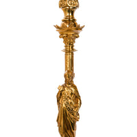 Large Antique French Gilt Bronze Gothic Church Altar Jesus Statue Griffins Candlestick 1890