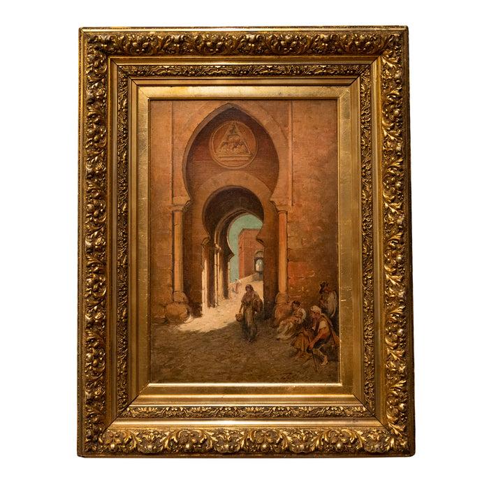 Antique Oil on Canvas Orientalist Painting Moorish Spain "Gate of The Sun" Toledo by Pollok Sinclair Nesbit 1872