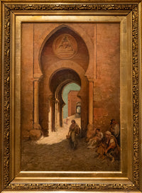 Antique Oil on Canvas Orientalist Painting Moorish Spain "Gate of The Sun" Toledo by Pollok Sinclair Nesbit 1872