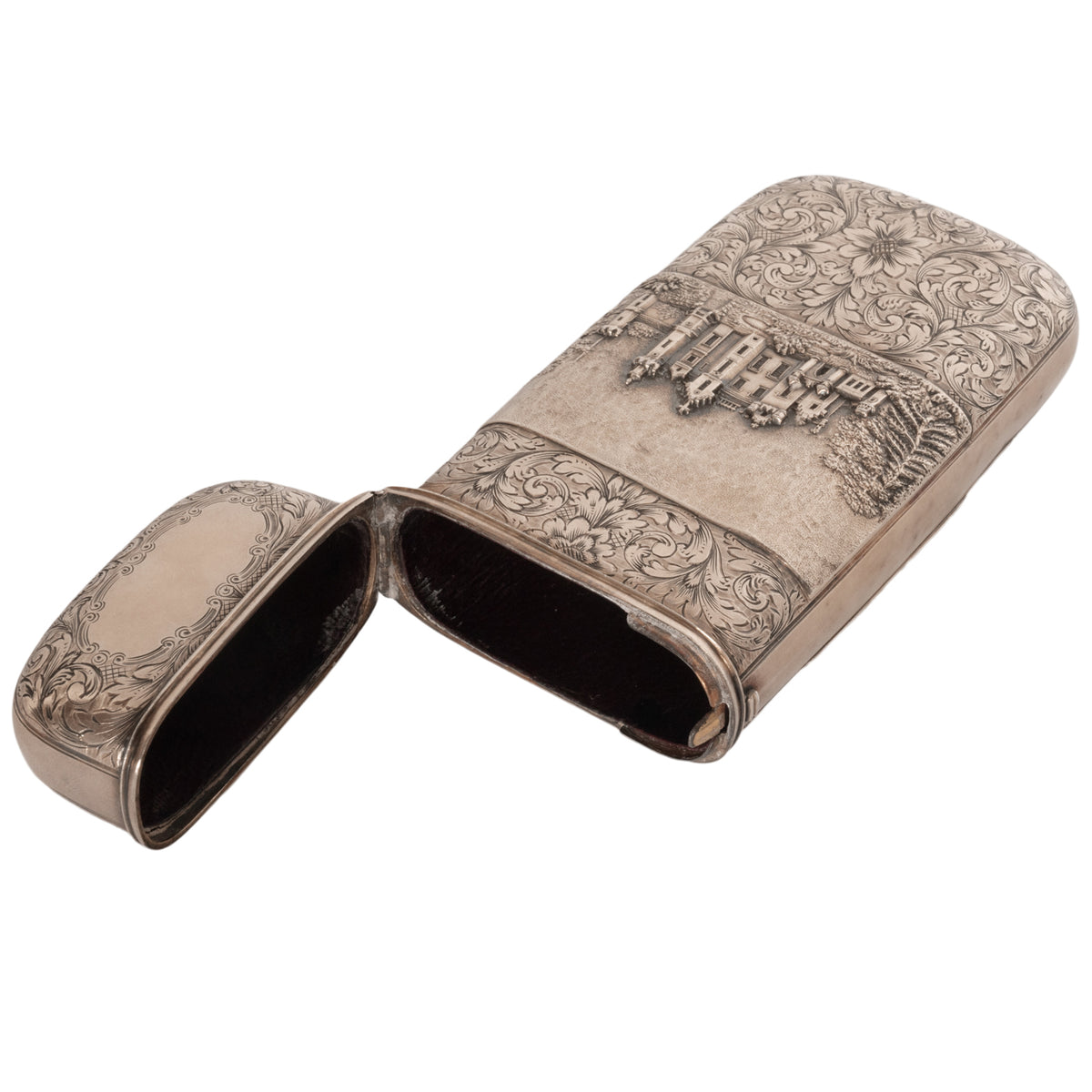 Antique Sterling Silver Castle Top Cigar Case Nathaniel Mills Birmingham 1840