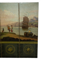 Antique Italian Oil on Canvas Painted Neo-Classical Screen Room Divider 1860