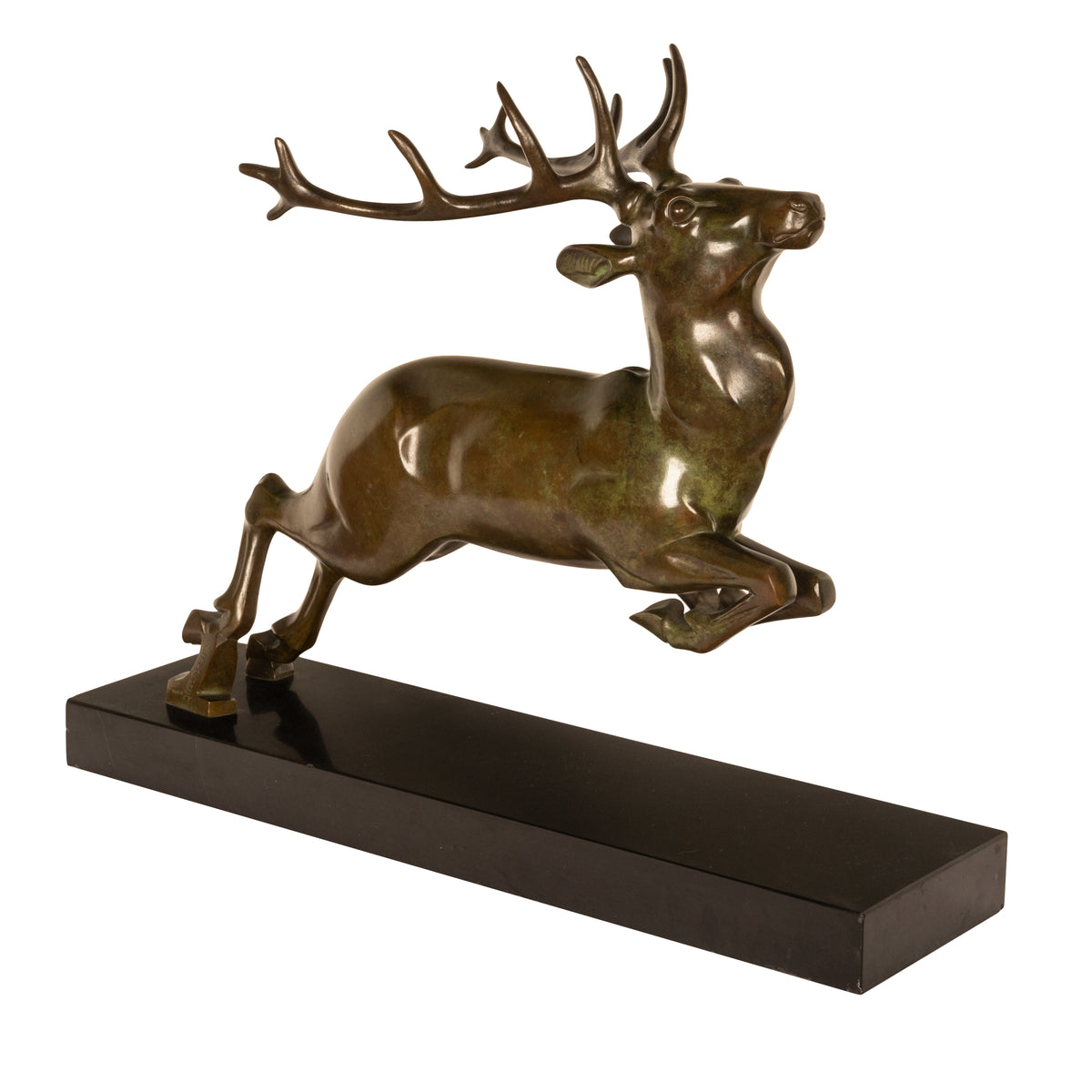 Antique French Art deco Leaping Stag Bronze Statue Sculpture Bronze marble by Georges H. Laurent 1925