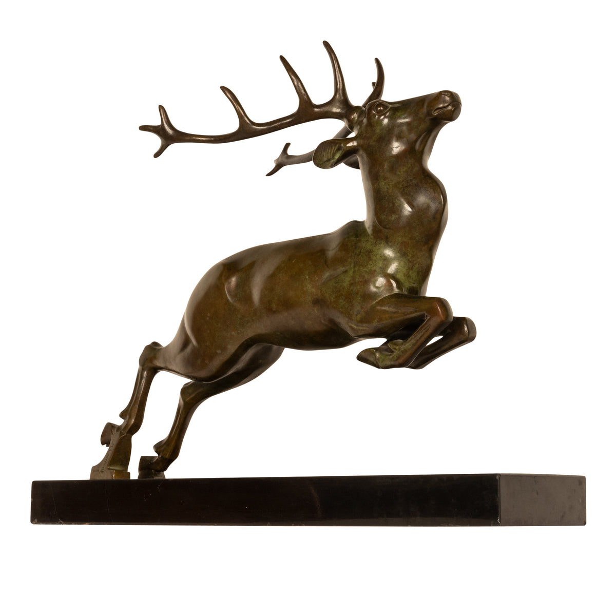 Antique French Art deco Leaping Stag Bronze Statue Sculpture Bronze marble by Georges H. Laurent 1925