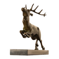 Antique French Art deco Leaping Stag Bronze Statue Sculpture Bronze marble by Georges H. Laurent 1925