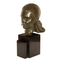 Antique French Art Deco Bronze Bust Sculpture Head of Beautiful Young Girl Marcel Andre Bouraine & Etling Paris 1920