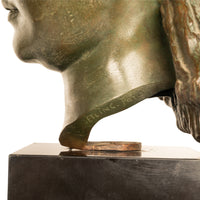 Antique French Art Deco Bronze Bust Sculpture Head of Beautiful Young Girl Marcel Andre Bouraine & Etling Paris 1920