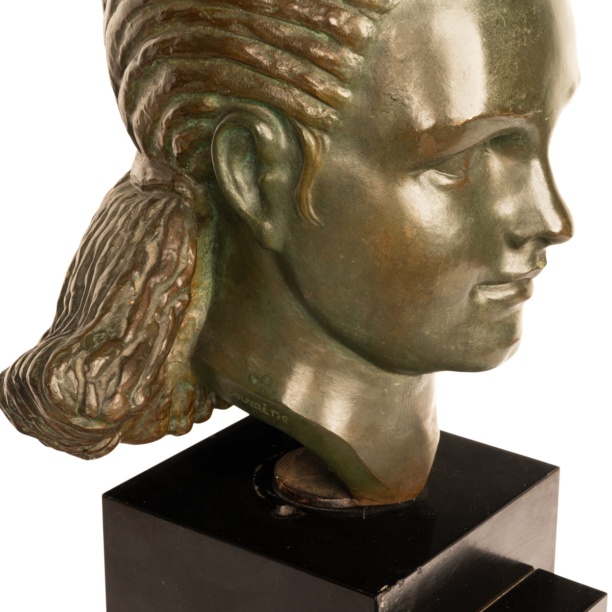 Antique French Art Deco Bronze Bust Sculpture Head of Beautiful Young Girl Marcel Andre Bouraine & Etling Paris 1920