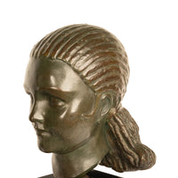 Antique French Art Deco Bronze Bust Sculpture Head of Beautiful Young Girl Marcel Andre Bouraine & Etling Paris 1920